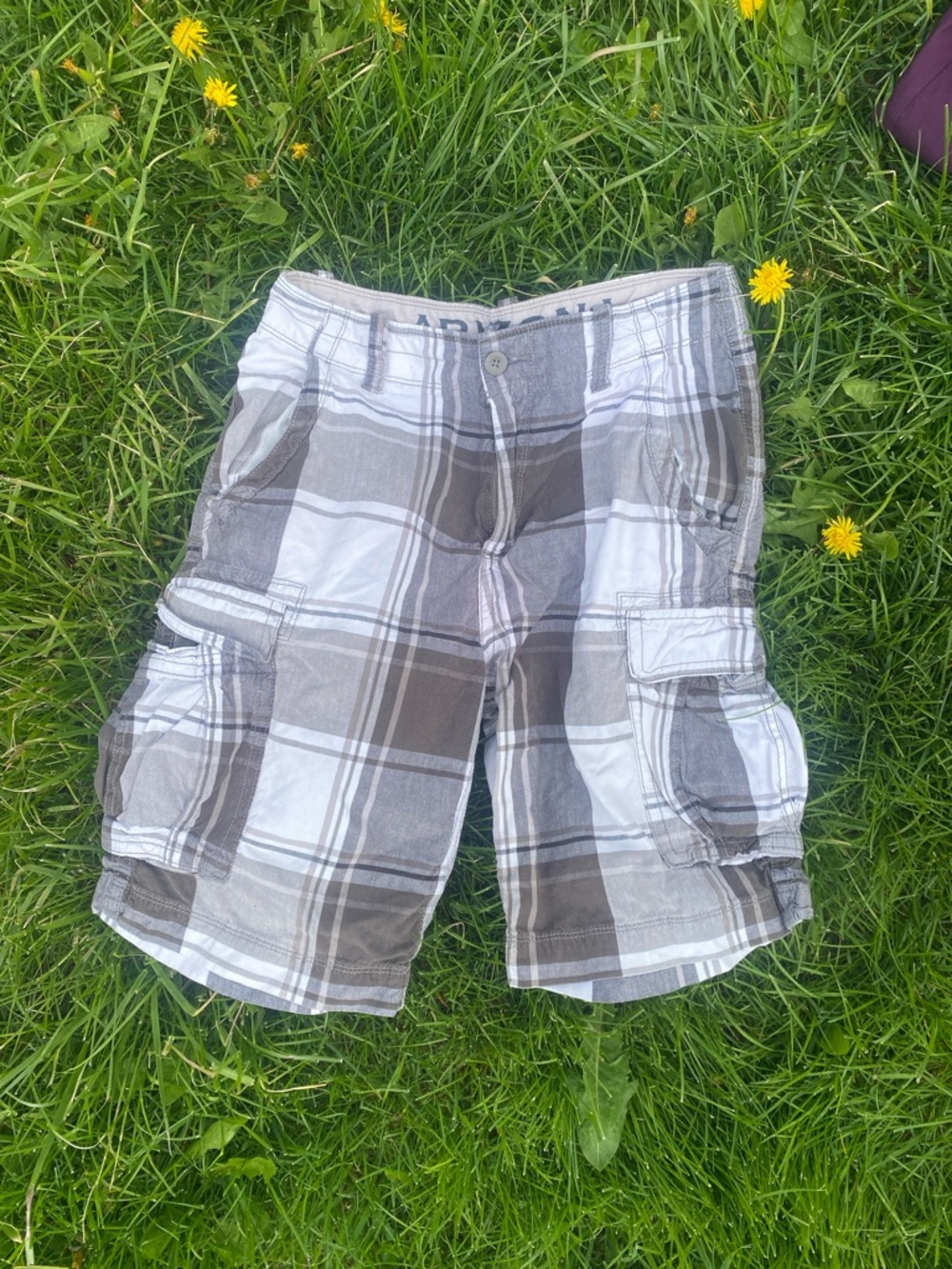 Arizona Jeans Mens Plaid Cargo Bermuda Shorts Brown Grey 31